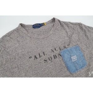 Polo Ralph Lauren T-Shirt Mens XL Gray All Aces Graphic Denim Pocket Classic Fit